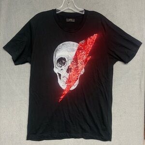 Zara Men’s Black T-Shirt Sz. L Skull And Sequence Lightning Bolt